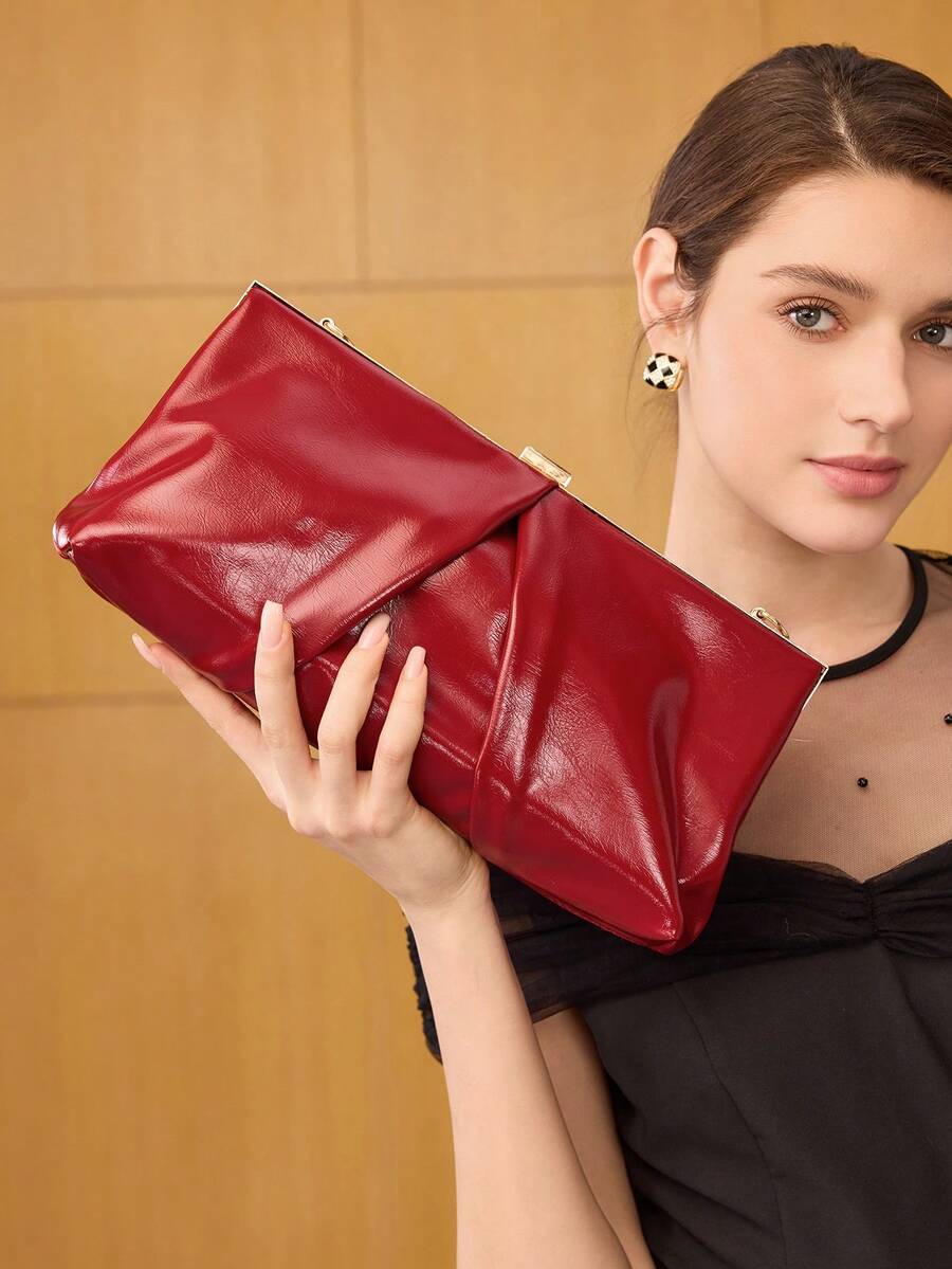 MOTF PREMIUM RUCHED SQUARE CLUTCHES, VALENTINES DAY - Red - View 1
