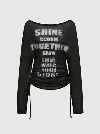 EDITION Cubrecuerpo de manga larga holgado, transparente, con estampado de cruz y letras, de estilo romántico y punk, talla grande