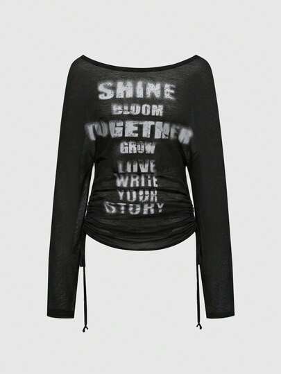 EDITION Coprispalle oversize romantico e punk con stampa a croce e lettera, maniche lunghe e trasparenti