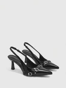 CUCCOO BIZCHIC Women's Pointed Toe Buckle Design Fashionable High Heels, Versatile For Daily Wear For Christmas - Black - View 7