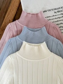 SHEIN LMoss Kids 3pcs/Set Sweater Rajut Kasual Warna Polos untuk Anak Perempuan - MultiWarna - View 7