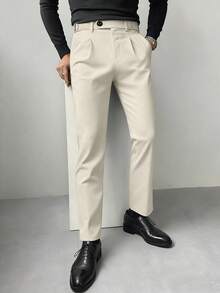 Calvornis Quần âu nam màu đen, thiết kế cạp chun, quần ống đứng công sở thường ngày - Màu be - Xem 3