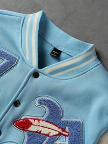 Manfinity EMRG 男士拼接棒球夹克 - 藍色 - 查看 6