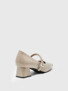 CUCCOO BIZCHIC Women's Square Toe Buckle Design Fashionable High Heels, Versatile For Daily Wear - Apricot - View 9