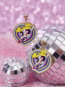 THE POWERPUFF GIRLS X SHEIN 1 Cặp bông tai hợp kim kẽm họa tiết bong bóng thời trang dành cho nữ, sang trọng, phong cách cao cấp, thích hợp cho tiệc tùng, hòa nhạc/lễ hội - Vàng - Xem 1
