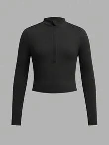 SHEIN Girlism 少女纯色白色米色黑色三件套休闲拉链高领罗纹长袖T恤套装，适合秋冬季节，日常休闲穿着，非常适合休闲、日常穿着和上学穿着。 - 藏蓝色 - 查看 7
