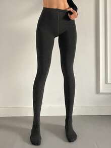 DAZY Sheer Black Tights, Leg Slimming Opaque Pantyhose, Thermal Lined Footless Leggings - Grey - View 7