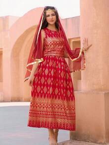 SHEIN Abaya Jalabiya Casual T-Shirt Set For Teen Girl,Vibrant Colors Comfortable Design For Summer,Party,School Activities & Outings,Lively Spring Vibe - Burgundy - View 7