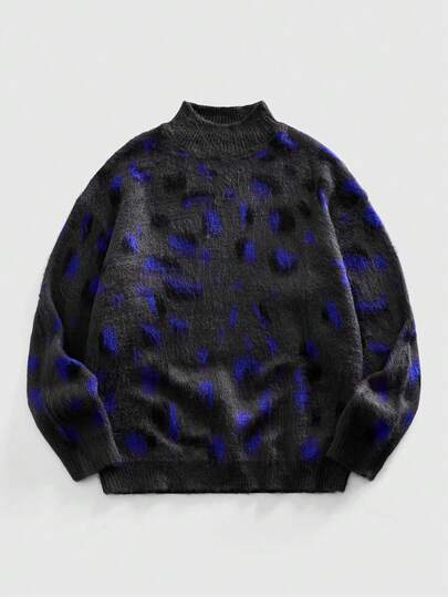Maglione casual con stampa leopardata a maniche lunghe, vestibilità ampia, autunno/inverno