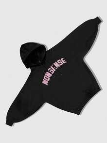 ROMWE MEN Street Life Men's Casual Portrait & Letter Pattern Loose Fit Hoodie, Autumn - Black - View 2