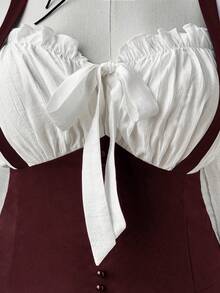 Sunspun 大码女式时尚露肩荷叶边长袖迷你连衣裙，秋季连衣裙，女士秋装，冬季服装，女士机场穿搭，机场旅行穿搭，浪漫连衣裙，婚礼宾客连衣裙，正式连衣裙，生日连衣裙 - 酒紅色 - 查看 5