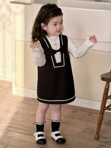 DAZY Toddler Girls' Bowknot Hollow Out Layered Spring/Autumn Dress - Black - View 8