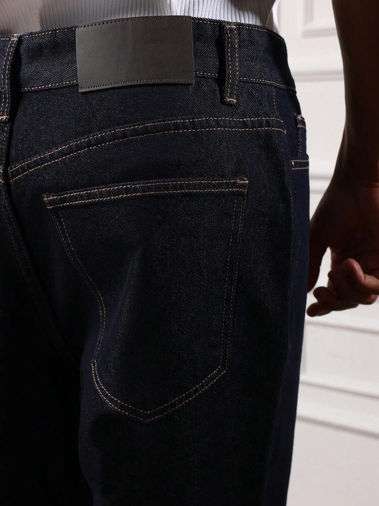 SUMWON Men Classic Straight Leg Dark Wash Denim Jeans With Traditional Five Pocket Design And Regular Fit For Everyday Casual Wear Plain