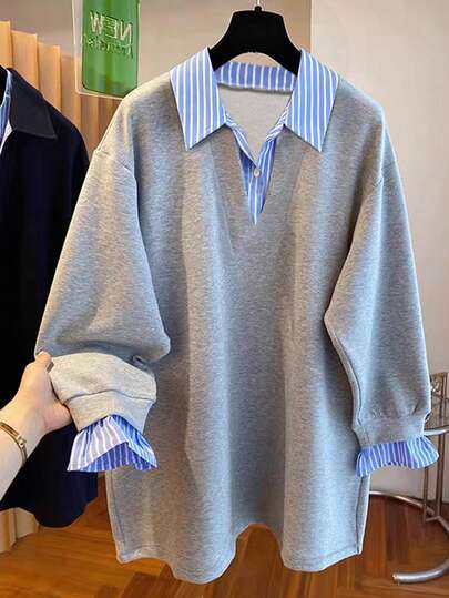 Resyla Randig lapptäckes-tröja för kvinnor, höst