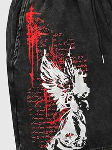 ROMWE MEN Street Life Men's Casual Printed Shorts - Black - View 3