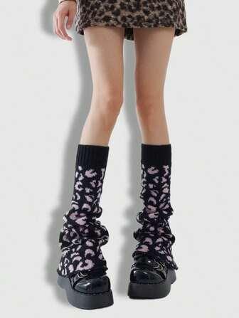 Grunge Punk 1 Paar Leoparden-Muster stilvolle und warme Beinwärmer für Frauen