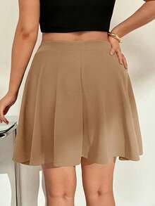 SHEIN Essnce Fustă neagră A-line pentru femei, mărime plus, toamna și iarna, la modă, casual, confortabilă, de bază, versatilă, de zi cu zi, cu fund de femeie, fustă curbată - Kaki - Vizualizare 2