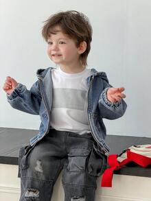 DAZY 幼儿男童休闲宽松连帽水洗牛仔外套 - 藍色 - 查看 4