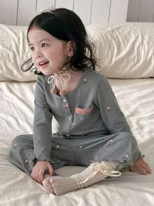 DAZY 2pcs Baby Girls' Casual All-Over Print Long Sleeve T-Shirt And Pants Homewear Set