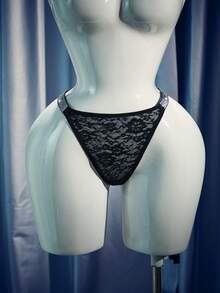 MidnightGlam 1件加大码性感蕾丝亮片丁字裤 - 黑色 - 查看 8