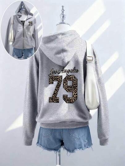 Tween Girls Letter Print Zip-Up Hooded Sweatshirt, Fashion Casual Pullover For Autumn/Winter, Lightweight & Comfortable, Layering Piece, Stylish Design