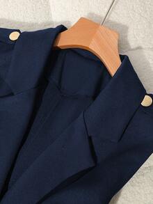 SHEIN PETITE Petite Women Minimalist Sleeveless Commuter Vest Blazer - Navy Blue - View 5