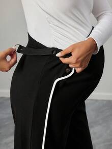 SHEIN 女士休闲抽绳纽扣装饰孕妇裤 - 黑色 - 查看 7