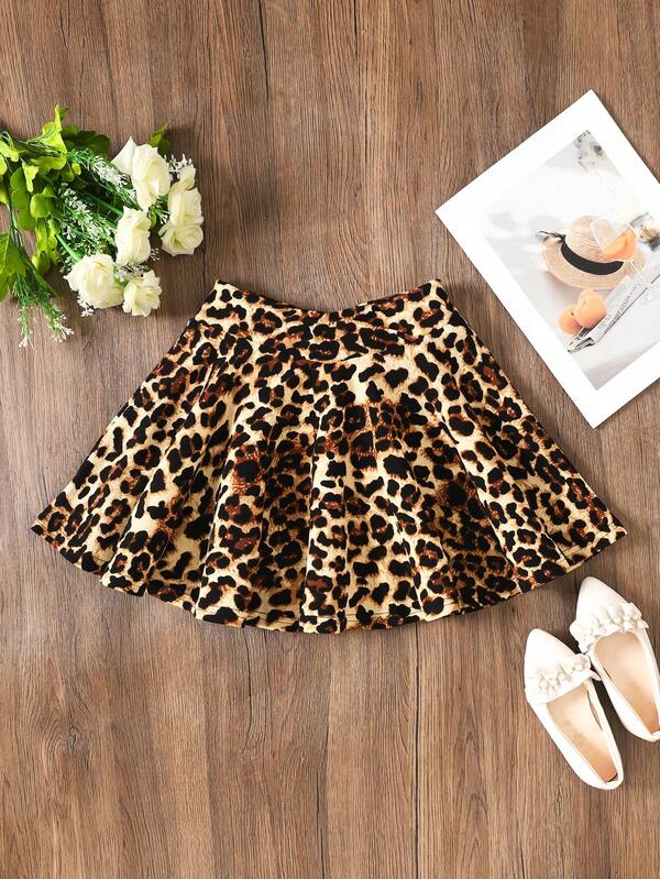 SHEIN Young Girls Plaid A-Line Skirt, Fitted Casual Minimalist Comfortable Plaid Criss-Cross Waist Design Umbrella Skirt, Suitable For School, Casual, Party, Christmas, New Year, Autumn/Winter, Cheetah Print Skirt Kids, Girls Cheetah Skirt, Leopard Skirt, Kids Skirt, Girls Leopard Skirt