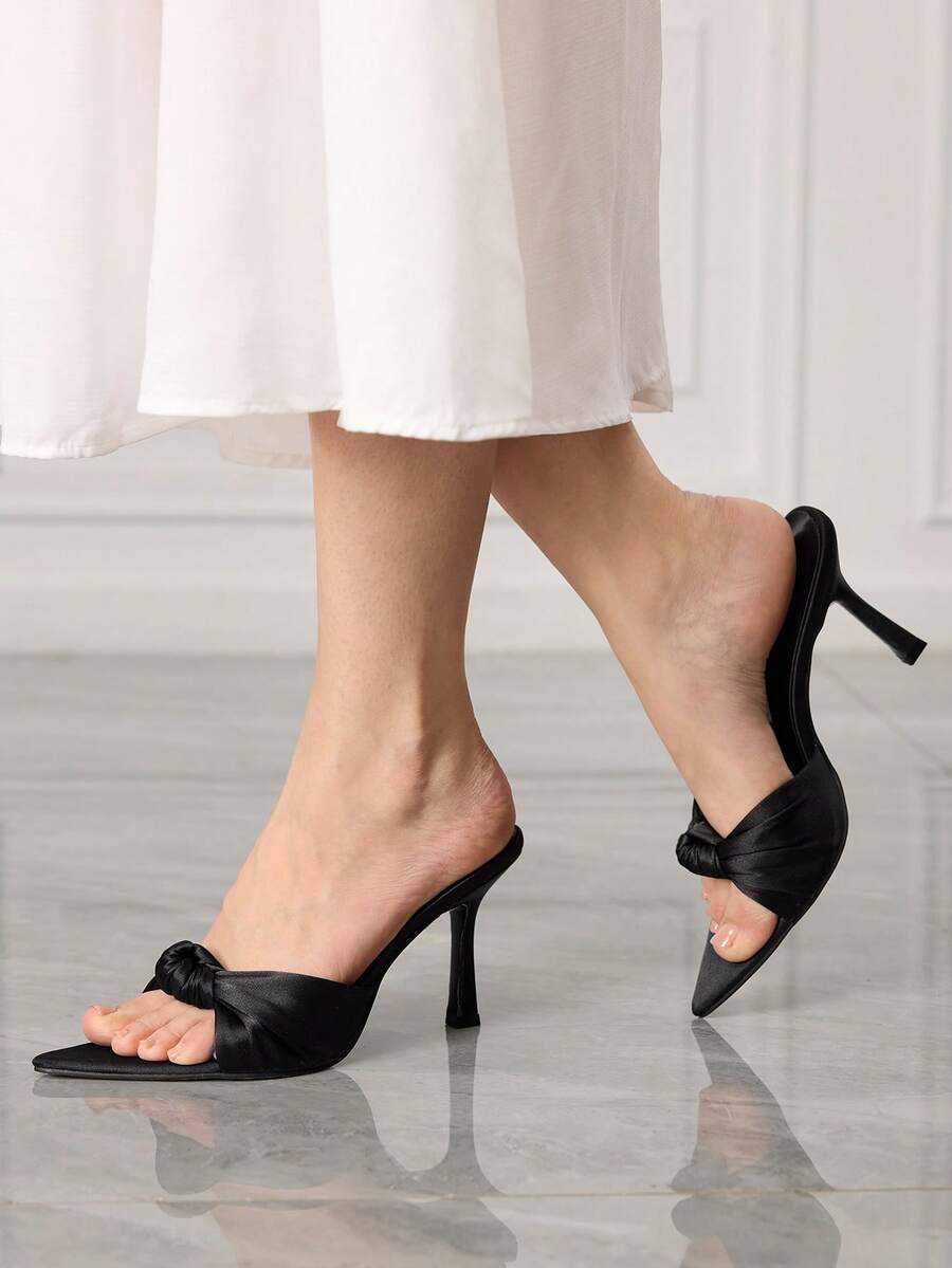 Sleekvia Giày sandal cao gót xoắn thanh lịch thời trang dành cho nữ - màu đen - Xem 1