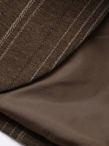 DAZY 女士V领无袖开襟条纹腰带装饰修身背心和直筒裤休闲两件套 - 棕色 - 查看 7