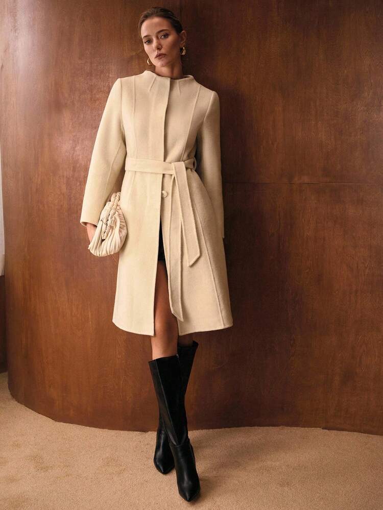 WOOL STAND COLLAR SINGLE-BREASTED OVERCOAT