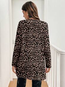 SHEIN Frenchy Women's Casual Elegant Long Sleeve Open Front Regular Coat, Leopard Print, Suitable For Autumn/Winter, Spring - Multicolor - View 2