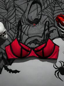 SHEIN Contrast Color PU Gather Cute Wireless Women Bra, Everyday Wear - Red - View 1