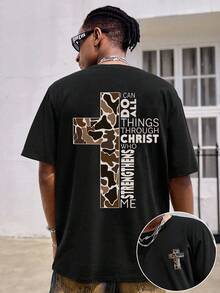 Manfinity Dauomo Men's Top,Christian Faith Unisex Tee ,Hoodie,Men's Double-Sided Printed Casual And Comfortable T-Shirt, Casual And Versatile Spring/Summer 2026 New Collection(1 PC) - Black - View 1