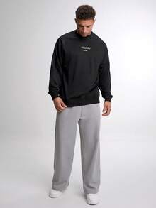 Men's Slogan Print Raglan Long Sleeve Casual Pullover Sweatshirt - Black - View 4