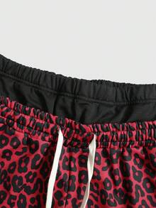 ROMWE MEN Street Life 男士休闲街头风豹纹纹理腰带二合一短裤，春夏款 - 紅色 - 查看 3