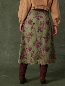 WESTFADE High Waist Scalloped Button Front Cotton Blend Denim A Line Midi Skirt Cute Fall , Casual, Autumn, Winter, Boho, Western Wear For Women, Country Concert - Multicolor - View 3