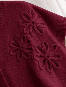 CosyJoli Plus Size Casual Handmade 3D Flower Batwing Sleeve Cardigan - Burgundy - View 4