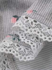 DAZY 2pcs Baby Girls' Allover Print Casual Long Sleeve T-Shirt And Pants Homewear Set - Grey - View 3