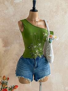Soleia Áo nữ đính sequin thêu họa tiết, vạt áo bất đối xứng, ôm sát, thích hợp cho tiệc tùng, Giáng sinh, hẹn hò, hộp đêm, phong cách Bohemian, Boho, kỳ nghỉ, mùa thu, áo vintage đi chơi, áo sequin, áo màu xanh lá cây, sang trọng cho nữ, thanh lịch, năm mới. - xanh quân đội - Xem 4