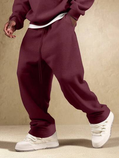 SUMWON Essential Straight Fit Drop Crotch Joggers With Drawstring Waist Relaxed Comfortable Sweatpants For Casual Everyday Wear