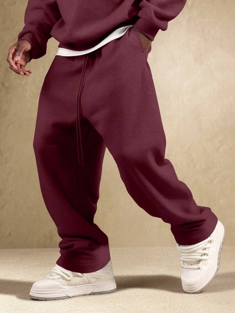 Straight Fit Drop Crotch Joggers With Drawstring