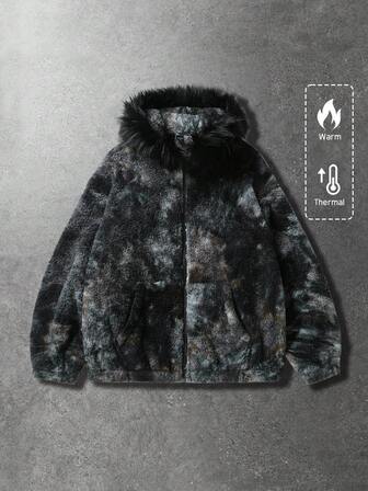Veste à capuche tie-dye pour hommes, doublée thermique, épaissie pour l'automne/l'hiver
