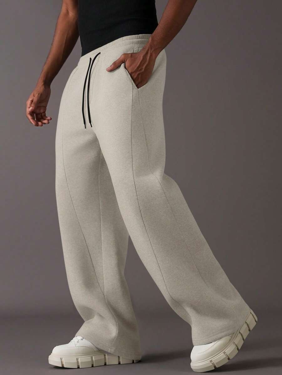 STYNVO 男士休闲纯色抽绳腰带运动裤 - 卡其色 - 查看 1