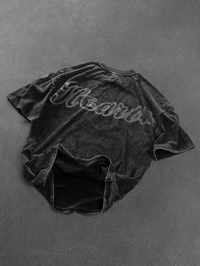 PAVTROS 男士字母印花圆领休闲宽松T恤