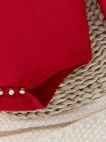 SHEIN Baby Boy "My 1st New Year" Letter & Milk Bottle Print Bodysuit, Cute & Fashionable, Long Sleeve Crew Neck, Suitable For New Year, Spring & Autumn - Red - View 4