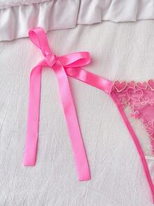 Süße und niedliche Herz-Stickerei Schleifen-Slip für Frauen - Pink - Übersicht 5