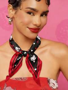 Betty Boop x SHEIN Stylish Sweet Black Smooth Soft Satin Rhombus Headband Polka Dot Headscarf Silk Scarf, Suitable For Hair Styling With Gifts Outdoor Travel, Love, Love, Kiss,Gift Ideas,Party,Holiday,Valentine's Day - Multicolor - View 7