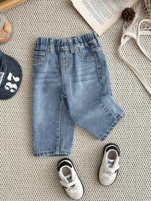 SHEIN LMoss Kids Toddler Boys' Vintage Blue Denim Loose Fit Pants - Light Wash - View 5
