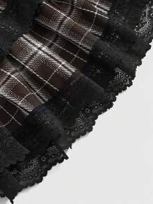 ROMWE EDITION 可爱甜美高腰格子蝴蝶结装饰女裙 - 棕色 - 查看 4